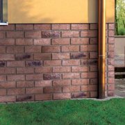 Facing the basement of the house with basement siding