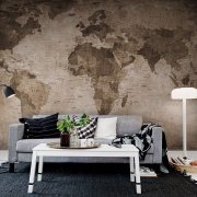 World map on the wall: photo wallpaper in the interior