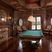 How is wood billiard room decorated