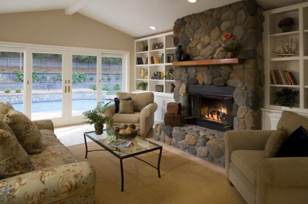 Fireplace natural rubble stone