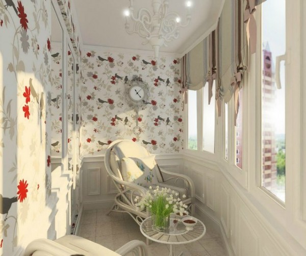 Vinyl wallpaper in the decor of the loggia