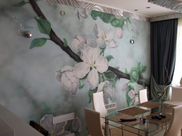 3D wallpaper in the interior of the kitchen