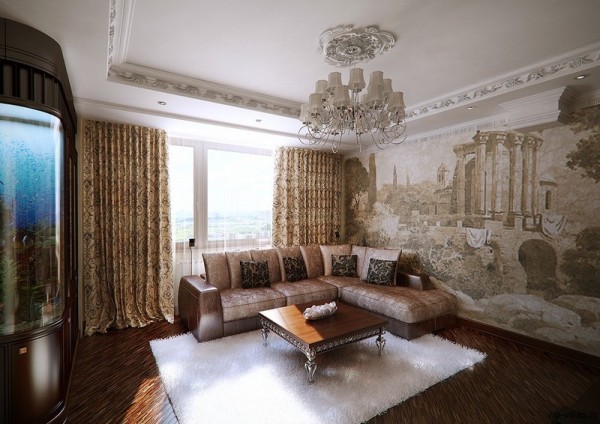 Plaster stucco molding on a plasterboard ceiling