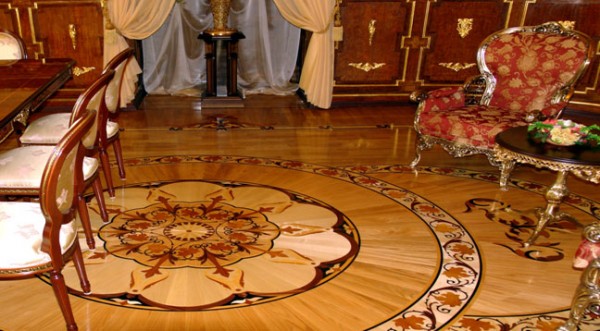 Parquet floor of a wooden house living room