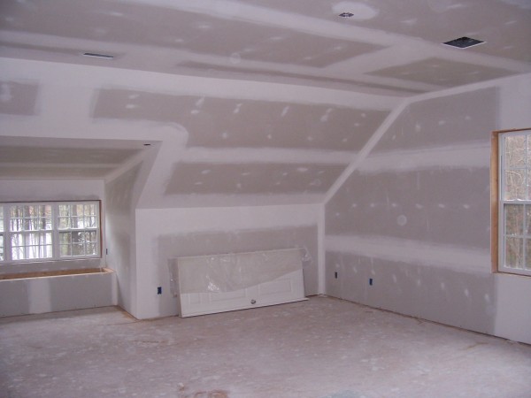 Drywall walls in a wooden house