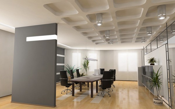 Plaster coffered ceiling in the office