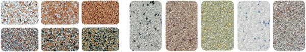 The richest choice of colors and shades (stone crumb on the left, quartz on the right)