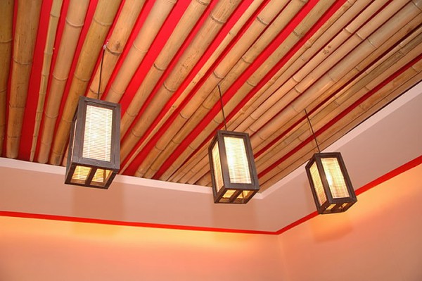 Ceiling decor with bamboo stems