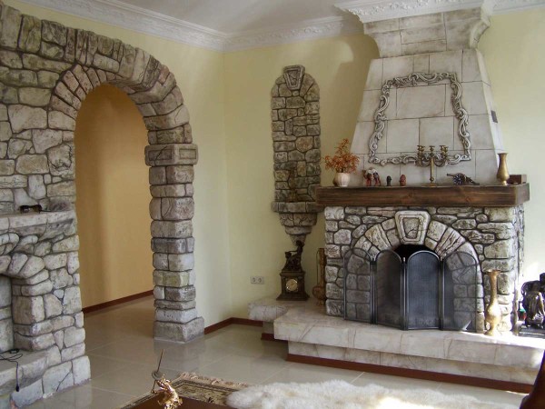 Decorative arches and fireplace