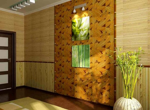 Wall design with bamboo wallpaper