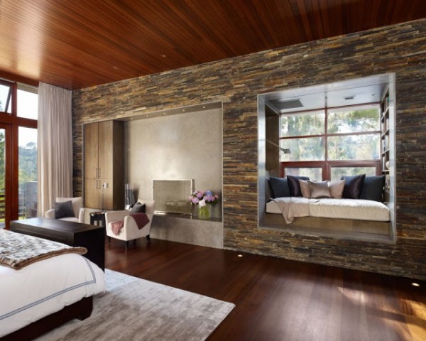 Stone in the interior of a wooden house