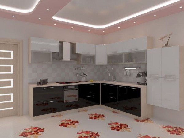 False plasterboard ceiling in the kitchen