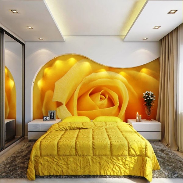 3D wallpaper in the bedroom interior