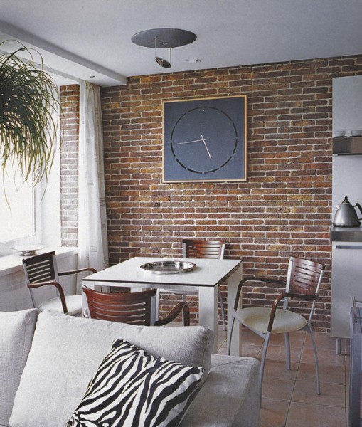 Facing brick in the interior of the kitchen