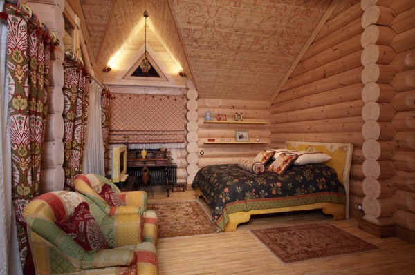 Bedroom in a log house