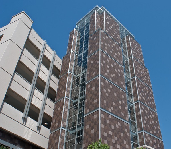 Ceramic cladding of the facade of a multi-storey building