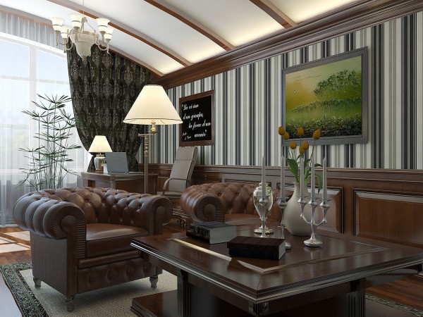 Classic living room with wood paneling