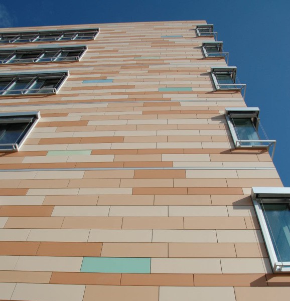 Ceramic facade of a multi-storey building