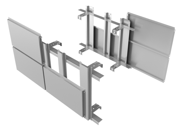 Facade panels mounted on the frame