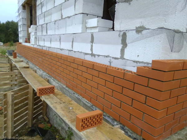 Facade cladding of polystyrene concrete blocks