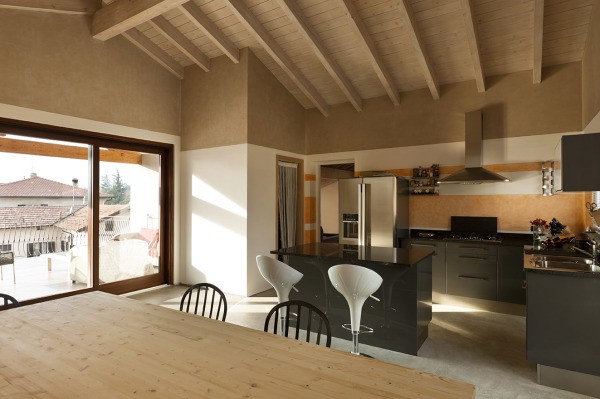 Interior of a wooden house with plasterboard painting