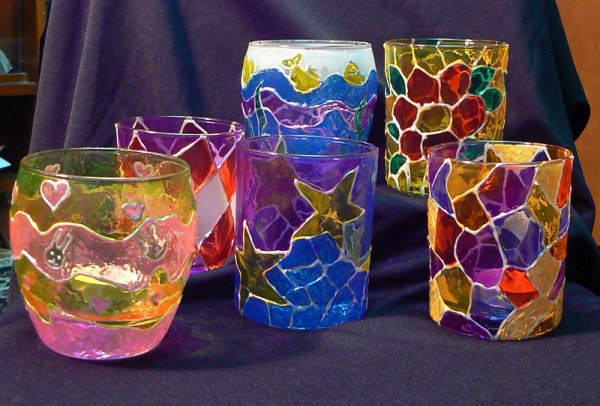 Ready-made glasses, painted and burnt