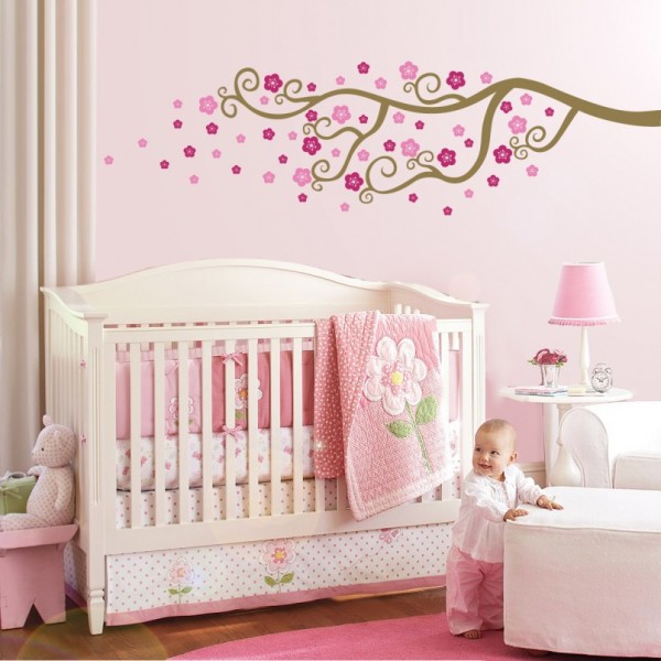 Nursery in pink and white for a girl