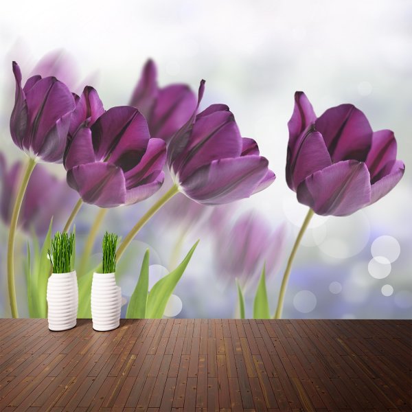 Wall mural with purple tulips