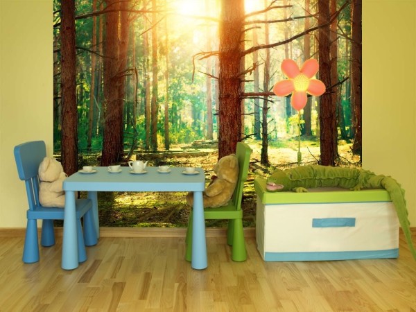 Wall mural with a view of the forest in the children's room