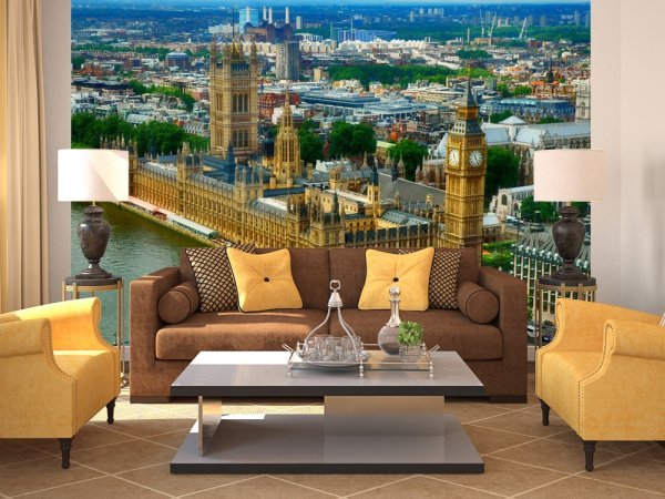 Photowall-paper in a drawing room with a panoramic view of the Palace of Westminster