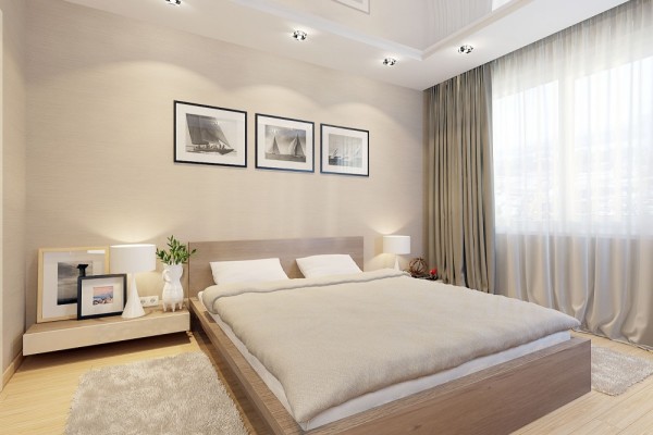 Bedroom in delicate beige colors.