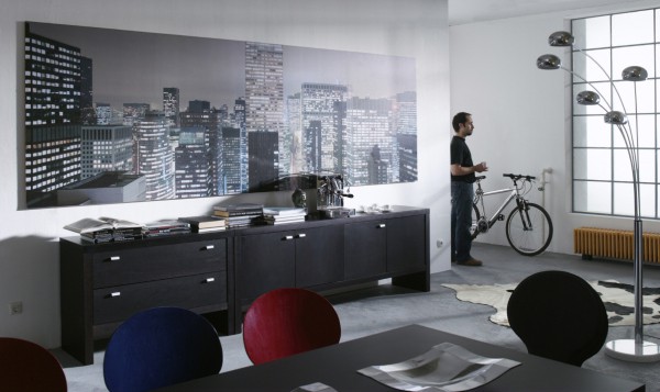 Black and white city in a modern living room