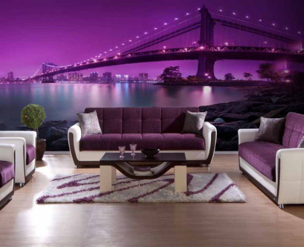 Wall mural with the image of the bridge in purple colors