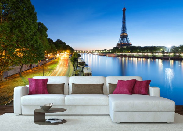 Wall mural with the image of the Seine embankment in the living room