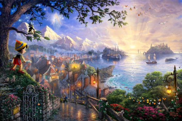 Wall mural depicting a fairytale city for a children's room