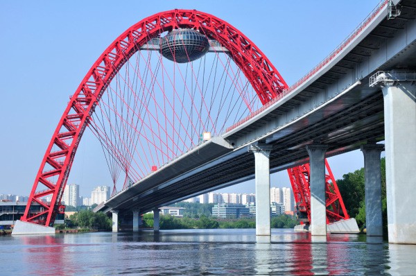 Wall mural with modern Moscow bridge