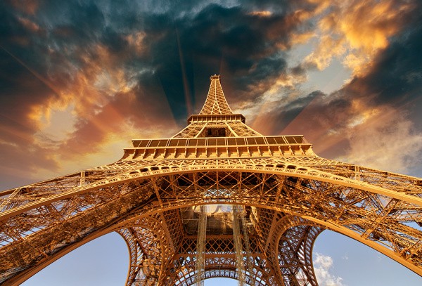 A print of the Eiffel Tower from an interesting angle