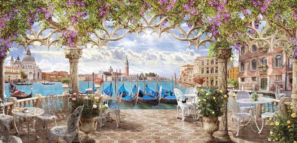 Wall mural overlooking Venice from the terrace of a summer cafe