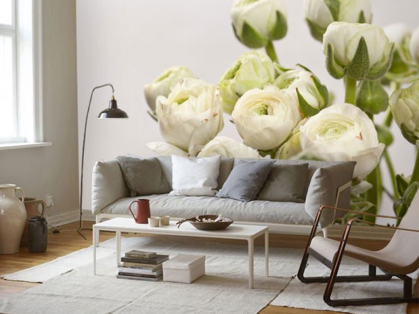 Wall mural 3 d with white peonies, look very natural