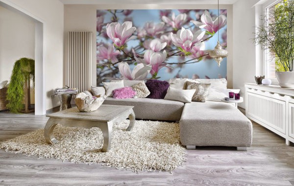 Wall mural 3d flowers in a living room interior