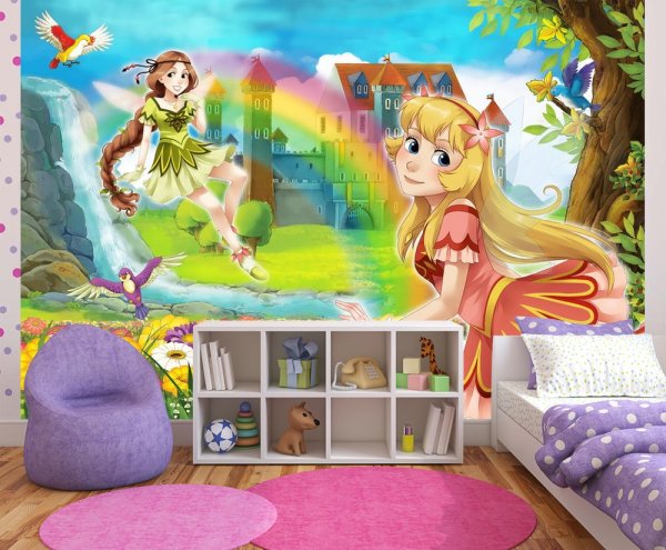 Wall mural beautiful girls, fairies from cartoons, in the interior of a children’s room