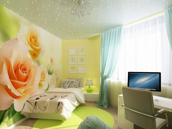 Wall mural roses in a room interior for a young girl