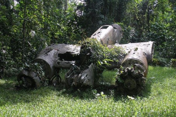 Wall mural depicting an old plane crashed during the war