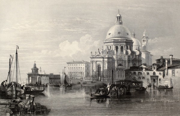 Wall mural with a view of old Venice, in black and white