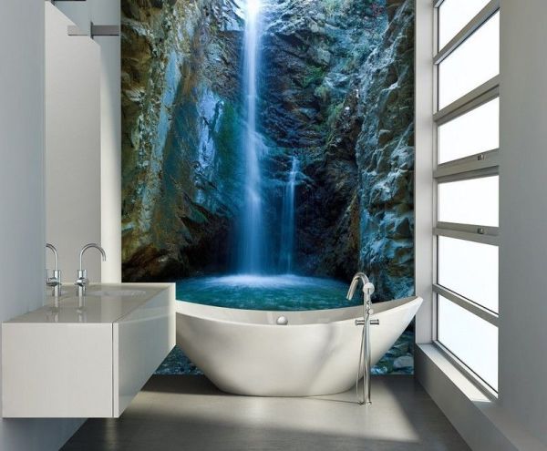 Mountain waterfall in the bathroom