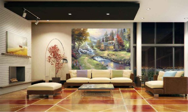 Small waterfall in a large living room