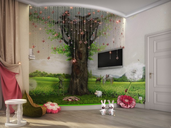 Original interior with 3D wallpaper