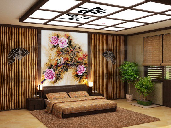 Wall mural floral mural in japanese bedroom interior