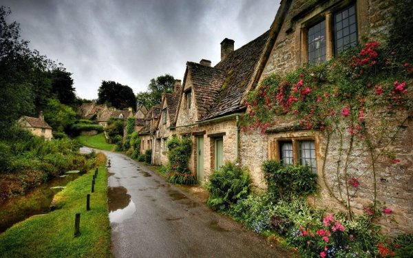 Wall mural with the image of the English village after the rain