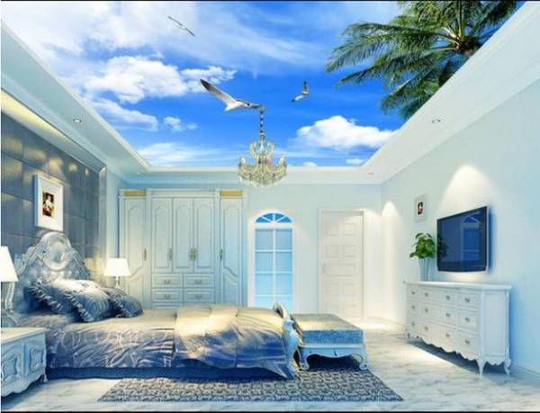 Wall murals with the image of the sky are well suited for gluing the ceiling